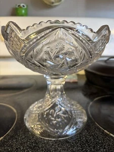 "Juno Indiana Glass Co 1905 7,5"" alta compota EAPG Aka Star Whirl, molinete Dbl" - Imagen 1 de 1