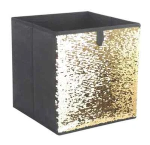3 X FOLDABLE GOLD SEQUIN CANVAS STORAGE COLLAPSIBLE FOLDING BOX FABRIC CUBE TOY - Picture 1 of 3