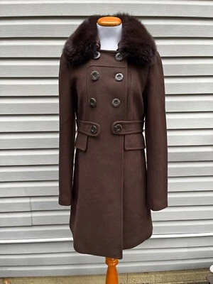NUEVO SIN ETIQUETAS 1 MADISON Abrigo Marrón Mezcla Lana Piel de Zorro Genuina Cuello Desmontable S Foto 1 de 4