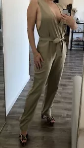 Vintage Tan Silk Shantung Pierre Cardin Boutique Jumpsuit 70s 80s Size 4 - Picture 1 of 8