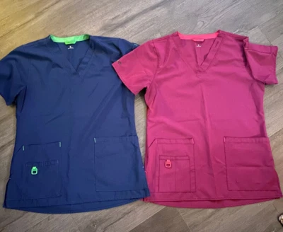 Carhartt Women's Blue & Magenta Cargo Scrub Tops (2) Size S Carhartt Force - Image 1 of 4