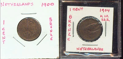WORLD COINS NETHERLANDS 1900, 1904 1 CENT MID GRADES (2G701) z - Image 1 of 2