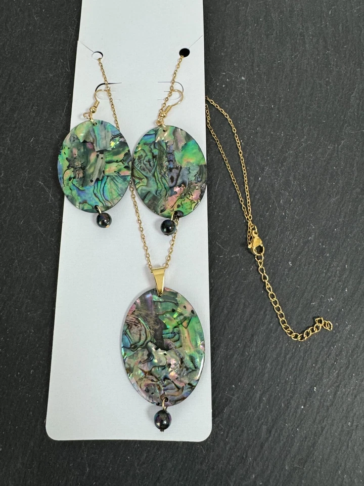 Abalone Schmuck Set Anhänger + Kette +  Ohrringe  Ausverkaufpreis - Bild 1 von 4