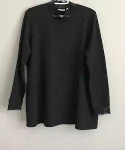 LOGO by Lori Goldstein Metallic Waffle Mock Neck Top - Black (Sz 1X) a627095 - - Picture 1 of 5