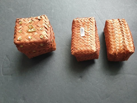 Small Woven Offering Baskets with Lids Made Indonesia Keben Sequins Cover