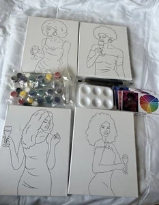 4er Pack vorgezeichnete Leinwand zum Malen für Erwachsene - Frauenpaket - Sip 'n Paint Party - Bild 1 von 8