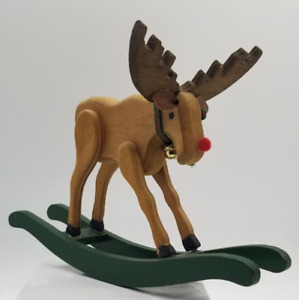 Cloche à nez rouge renne X-Large bois sculpté cheval à bascule 4,25" x 7"