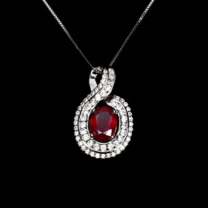 925 Sterling Silver Necklace Oval Ruby 9x7mm Natural Gemstone Jewelry 18 In - Picture 1 of 13