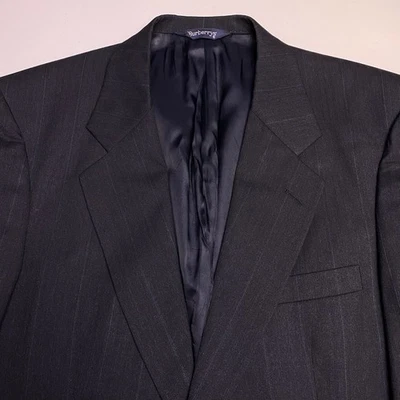 90s Burberrys Suit 2 Piece (40R 34x30 Cuffed) Mens Dark Gray Striped VGUC - Image 1 of 4