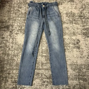 Ashley Mason High Waisted Ruffled Waist with Denim Belt Raw Hem Ankle Size 9 - Picture 1 of 13