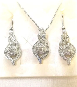 Weiße Diamant Halskette Ohrringe Set in Platin Overlay - Bild 1 von 7