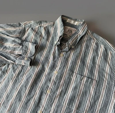 Camisa Oxford Masculina Vintage John Ashford Grande com Botões Listrada Preppy Casual - Imagem 1 de 4