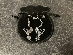 Silver Tone Hoop Earrings With Lightweight Phoenix Charms, Perfect Gift 3.5cm - Picture 1 of 4
