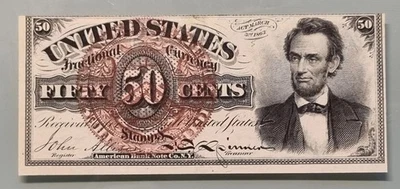 50 Cents Fractional Currency 4th Issue Abraham Lincoln High Grade AU - UNC 96351 - Image 1 of 2