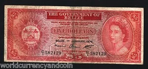 BELIZE 5 DOLLARS P-35 B 1976 QUEEN BIRD LIZARD SCARCE CARIBBEAN MONEY BANK NOTE - Picture 1 of 1
