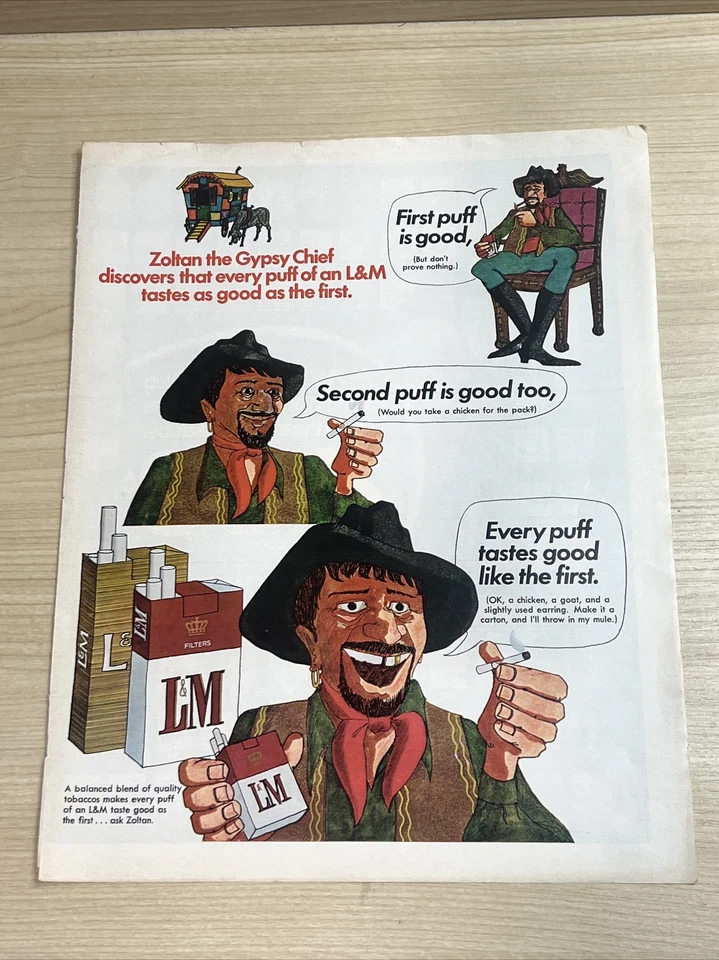 L&M LM Cigarettes Zaltan the Gypsy Chief 1969 Vintage Publicidad impresa Revista Life Foto 1 de 1