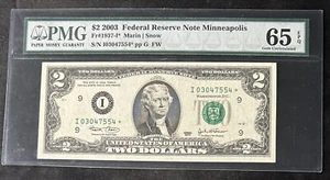 $2 2003 Federal Reserve Note Minneapolis PMG 65 Gem UNC EPQ - Picture 1 of 2