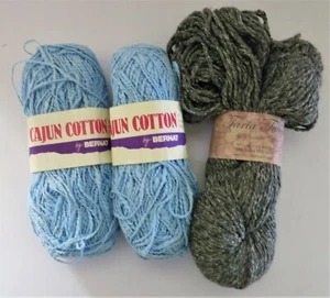3 cucharadas hilo 2 Bernat Cajún algodón azul EE. UU. 1 hilo de Plymouth Taria tweed gris AR - Imagen 1 de 9