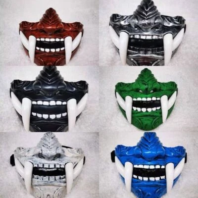 Prajna Devil Half Face Mask Halloween Prop Hannya Noh Kabuki Demon Oni Samurai - Image 1 of 4