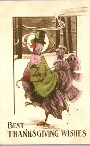 Vintage Thanksgiving Postcard Anthropomorphic Turkey In Jacket Top Hat 1910 - Picture 1 of 3