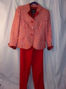 Ladies Giorgio Armani Red & White Houndstooth Pant Suit 38 /36 Stunning - Picture 1 of 12