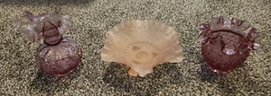 Vintage Pink Fenton Art Glass Lot - 2 Vases & 1 Dish - Great Condition - READ - Picture 1 of 15