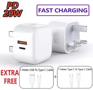 For iPhone 15 14 13 12 11 X Pro Fast Charging 20W USB-C PD Plug Charger Cable UK - Picture 1 of 18