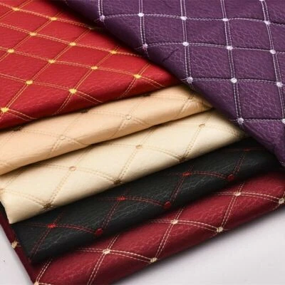 Car Decor Quilted Fabric Padded Argyle Diamond Embroider Sewing DIY Seat Cushion - Image 1 of 4