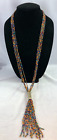 CHICO'S Kendal Seed Bead Multi Color Strand Tassel Matte Gold Tone Necklace