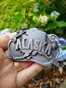  VINTAGE ALASKA GEDENKMÜNZE ZINN GÜRTELSCHNALLE - Bild 1 von 3