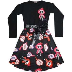 Enfants Filles Patineur Squelette Imprimer Panneaux Halloween Fête Robes 5-13Ans - Picture 1 of 2