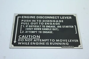 PLATE INSTRUCTION ENGINE DISCONNECT LEVER 10942863 NEW - Picture 1 of 2