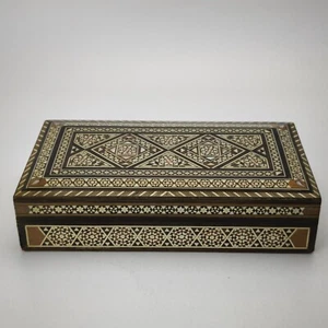 Vintage Wooden Trinket Box Marquetry Inlaid Mosaic Jewelry Box #6030 - Picture 1 of 20