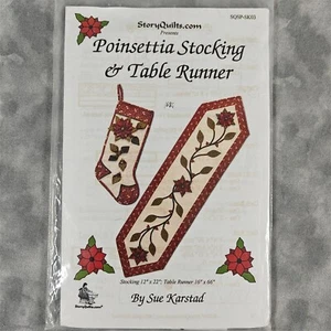 "Poinsettia Stocking & Table Runner" Quilt Pattern - Christmas Appliqué - Picture 1 of 12