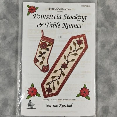"Poinsettia Stocking & Table Runner" Quilt Pattern - Christmas Appliqué - Image 1 of 4