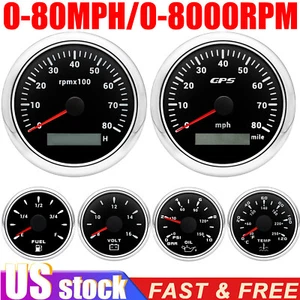 6 Gauge Set 85mm GPS Speedometer 80MPH Tachometer 8000rpm Waterproof For Boat US - Picture 1 of 21