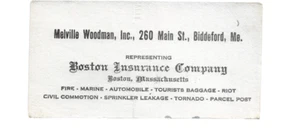 Boston Insurance Company Advertising Ink Blotter ~ Melvin Woodman, Biddeford, ME - Picture 1 of 2