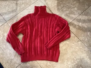 Talbots Rollkragen Pullover Gr. S rot Zopfmuster Langarm 100% Baumwolle - Bild 1 von 6