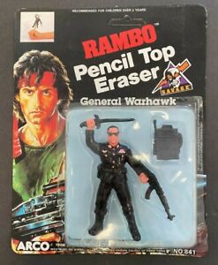 VINTAGE 1986 'ARCO' "RAMBO" 'GENERAL WARHAWK' PENCIL TOP ERASER! SEALED! (NM)