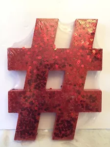 Wood # Pound Sign Decorative Standing Cutout Word Home Decor Glitter Sequin Red - Picture 1 of 9