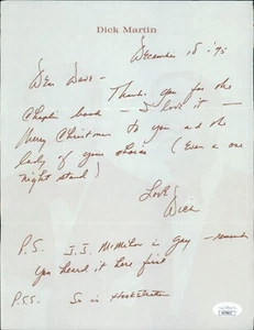 Carta escrita a mano firmada por Dick Martin actor comediante autenticada por JSA - Imagen 1 de 2
