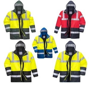 PORTWEST hi Viz wasserdichte Regenjacke Verkehrsjacke Sicherheit gefüttert Mantel | 2-farbig - Bild 1 von 8