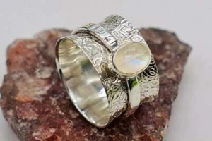 925 Sterling Silver Rainbow Moonstone Spinner Handmade Meditation Facet Rings - Picture 1 of 3