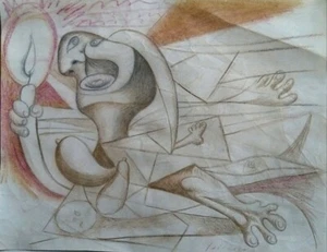 PABLO PICASSO GUERNICA SKETCH Graphite and Chalk on Paper Signed - Picture 1 of 6