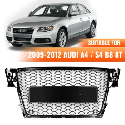 Honeycomb Mesh Grille Black RS4 Style For 2009-2012 Audi A4 Quattro / S4 B8 8T - Image 1 of 4