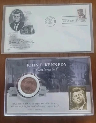 Stamp & Coin John Kennedy Prominent Americans FDC '67 Sc#1287+ '17 Half Dollar! - Image 1 of 4