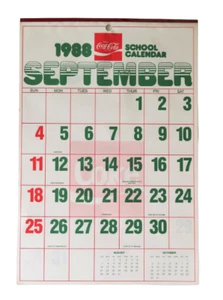 Vintage 1988 - 1989 Coca Cola Wall School Calendar 19’ x 13'  - Picture 1 of 6