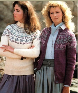 Ladies Fair Isle Yoke Cardigan & Sweater Knitting Pattern DK 30-40" 1432 - Picture 1 of 4