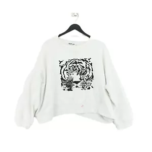Replay Women's Jumper S White Graphic Cotton with Polyester Round Neck Pullover - Picture 1 of 6