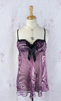 Lencería Top Bustier Babydoll Púrpura Transparente Estampado Animal Sexy Gótico Coqueta Hada Foto 1 de 4